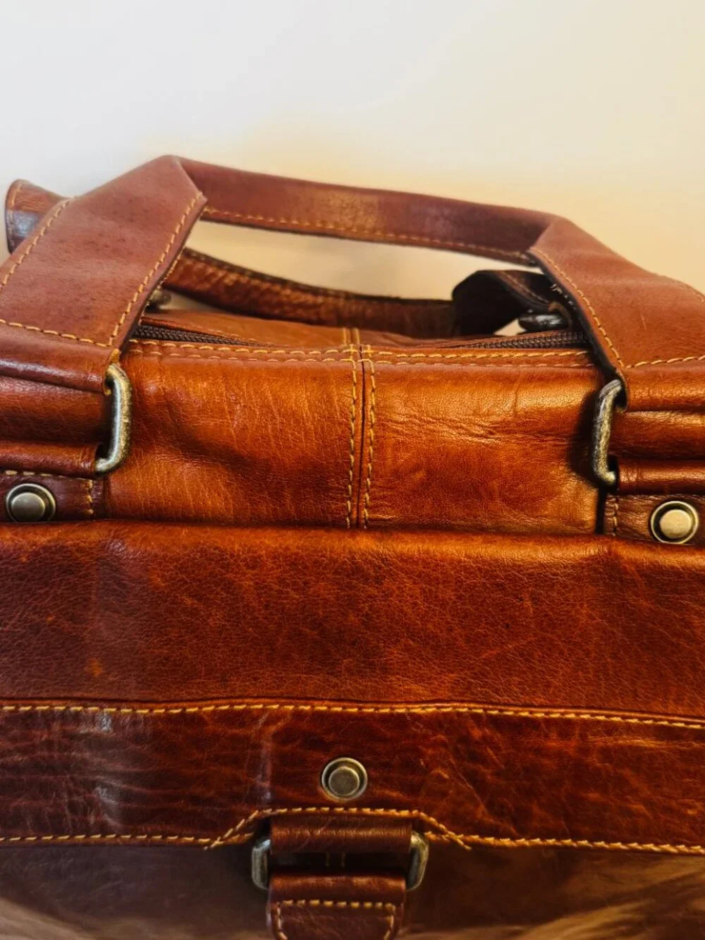 Vtg Jack Georges Large Distressed Brown Leather Messenger Bag Laptop Satchel Mag